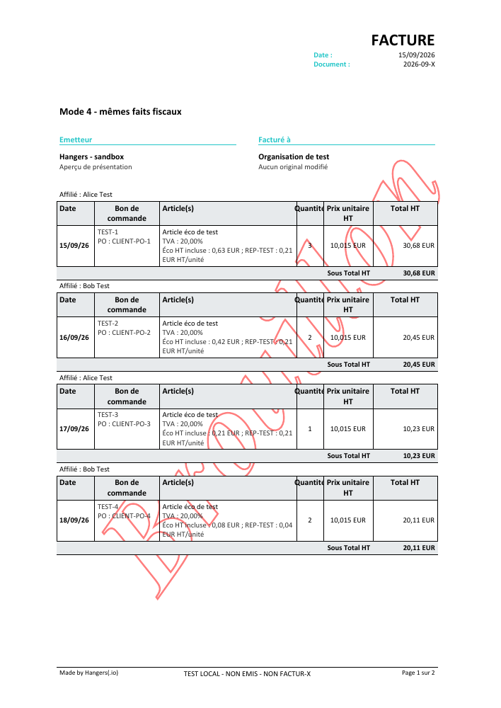Par affilié, puis bon de commande — page 1 sur 2