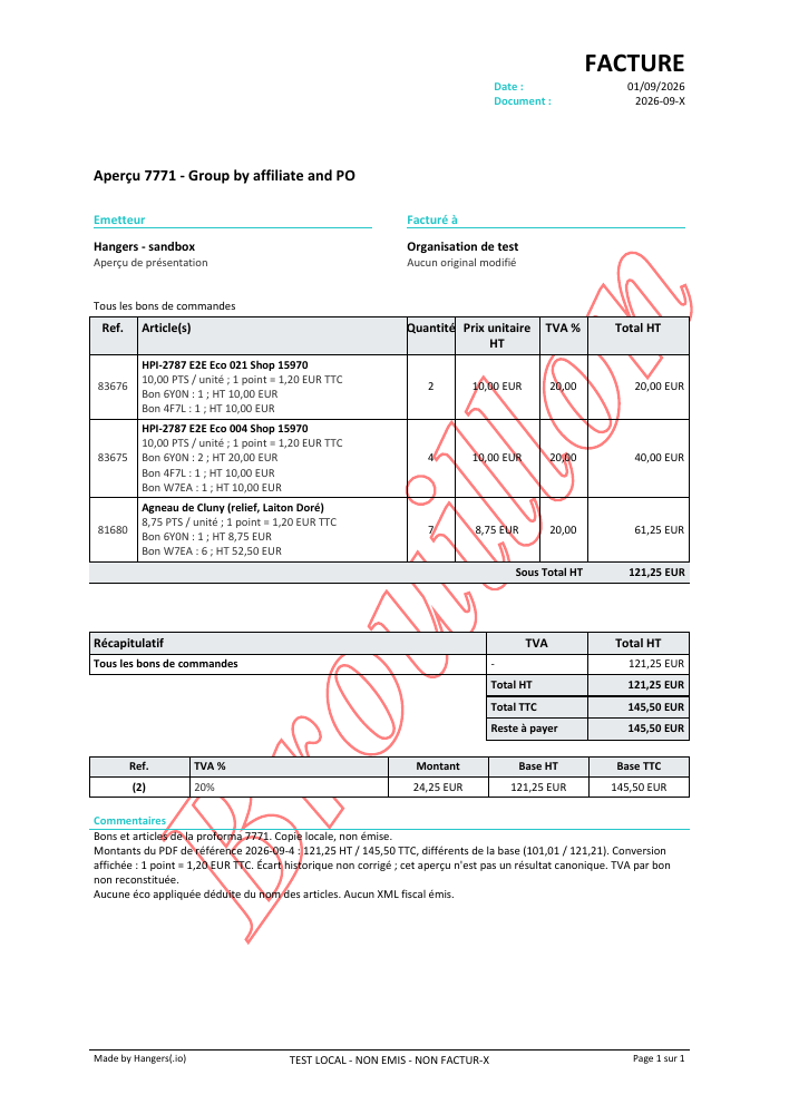Exemple de présentation proforma avec référence 2026-09-X